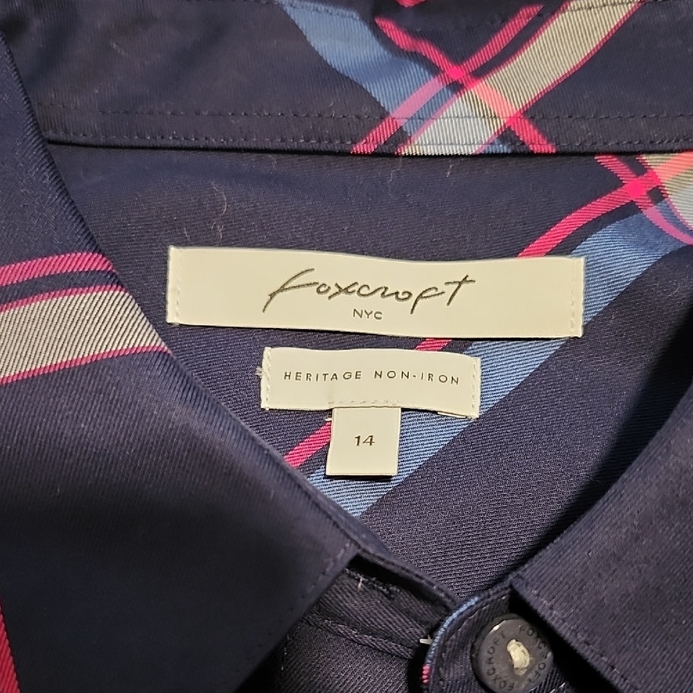 NWT Foxcroft Cici Weekend Blue and Red Plaid Button Down Tunic Shirt - Picture 2 of 8